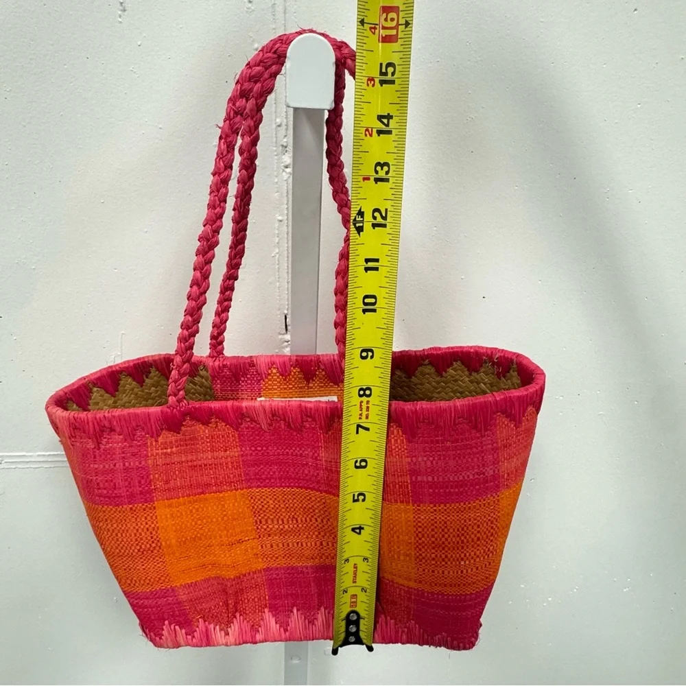 Annabel Ingall Australia Wicker Pink and Orange Straw Tote Colorblock Mini Bag - Picture 8 of 9